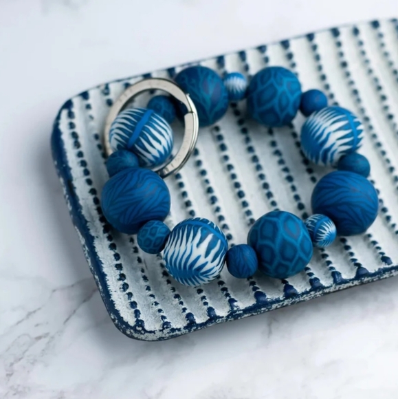 Jilzarah Original Handmade Clay Wrist Keychain Navajo Blue - Picture 5 of 8